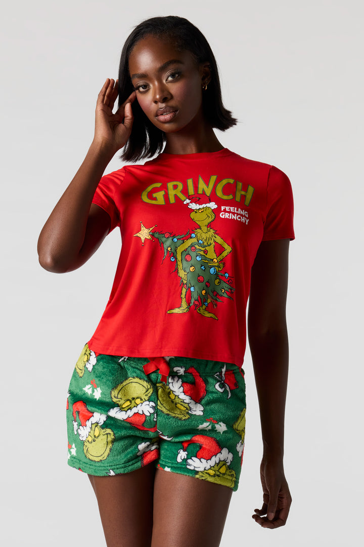 Ensemble pantalon de pyjama pelucheux et t-shirt à imprimé Grinch