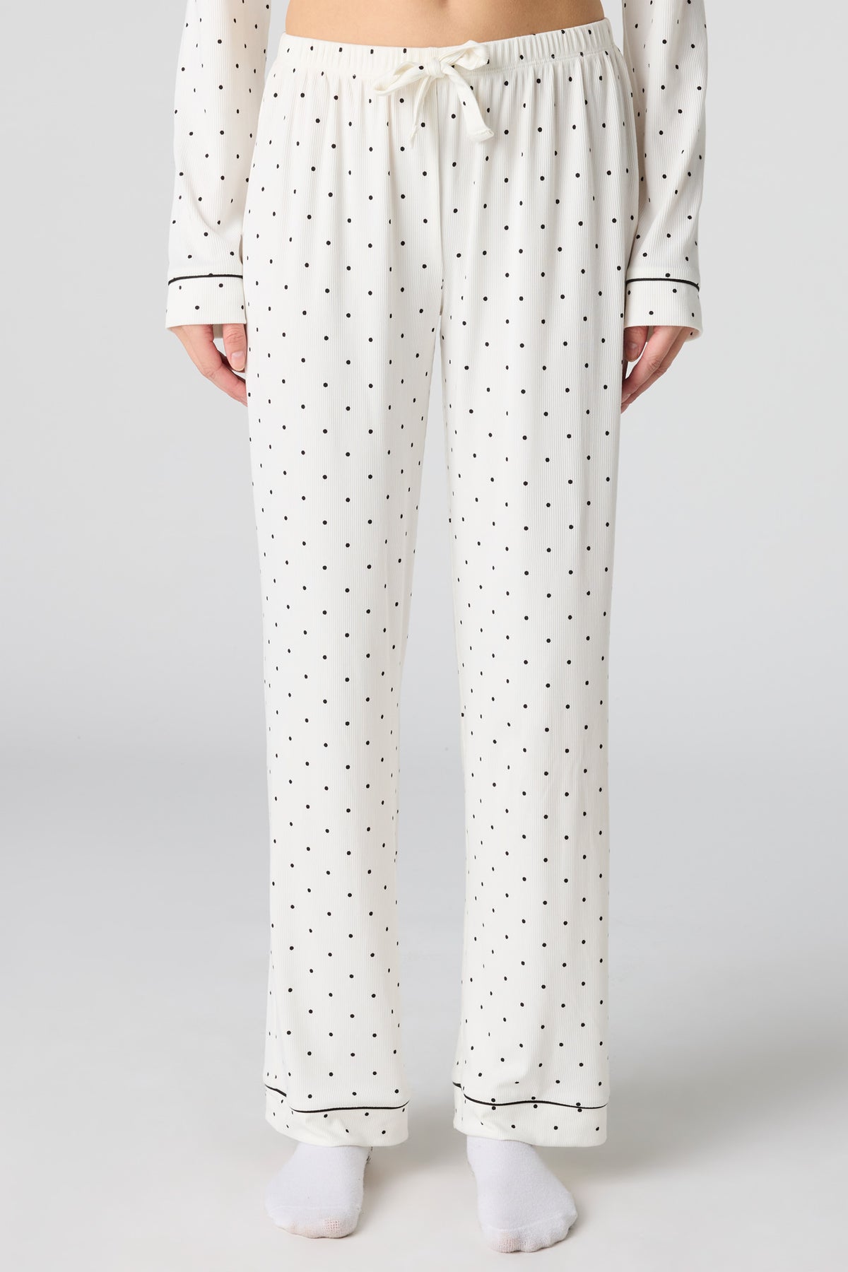 Alt View 3. Soft Ribbed Button-Up Top & Pant Pajama Set - Cream