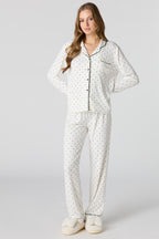 Soft Ribbed Button-Up Top & Pant Pajama Set