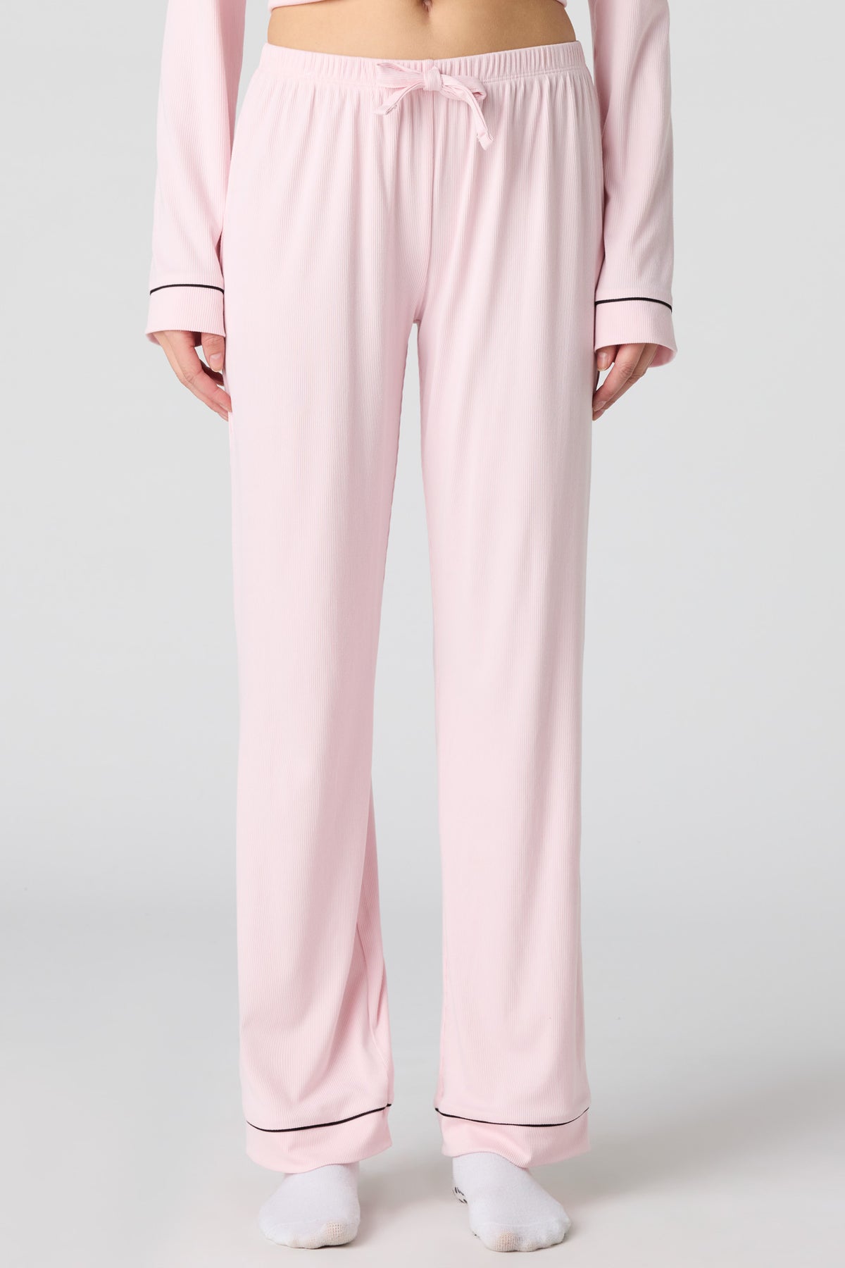 Alt View 3. Soft Ribbed Button-Up Top & Pant Pajama Set - Pink