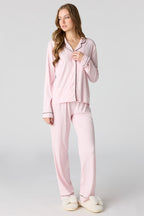 Soft Ribbed Button-Up Top & Pant Pajama Set