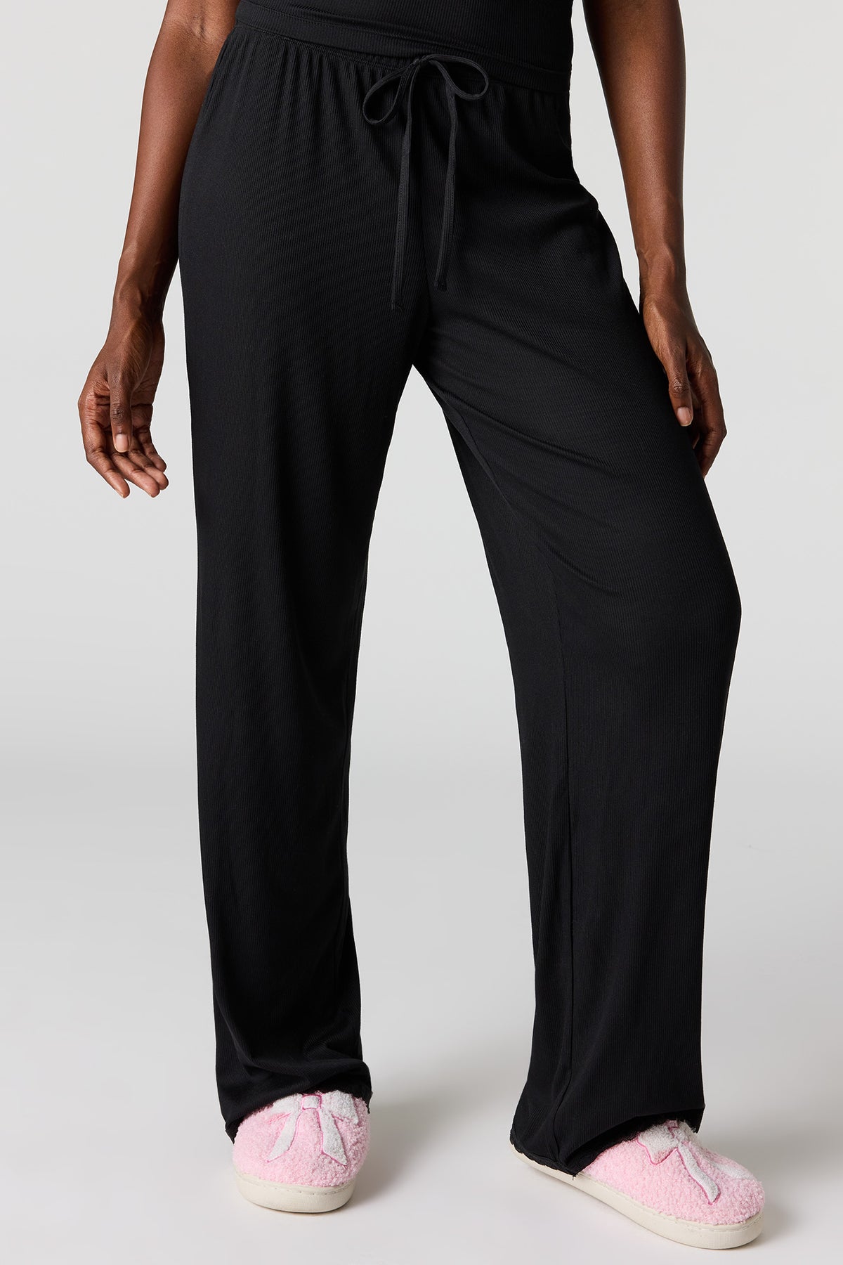 Alt View 3. Ribbed Lace Tank & Pant Pajama Set - Black