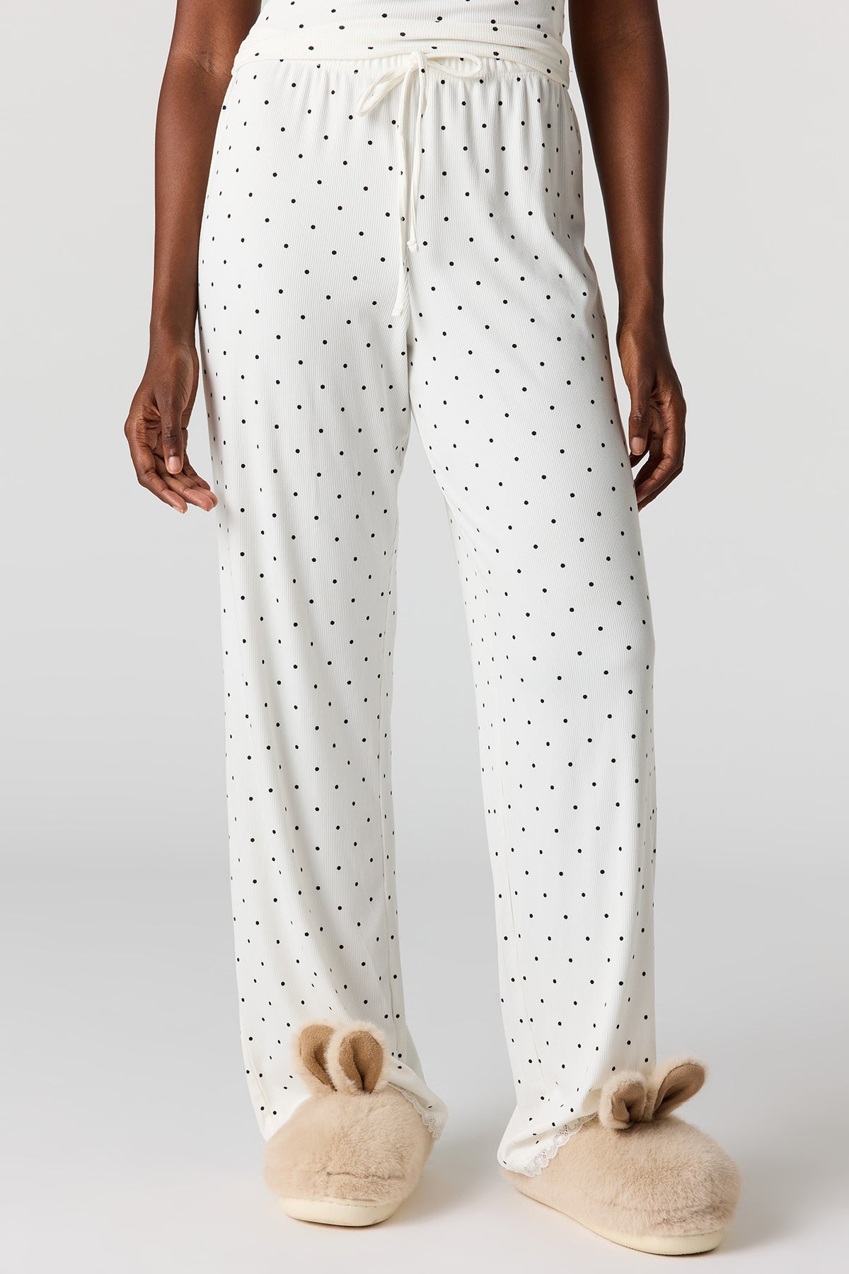 Alt View 3. Ribbed Lace Tank & Pant Pajama Set - Cream
