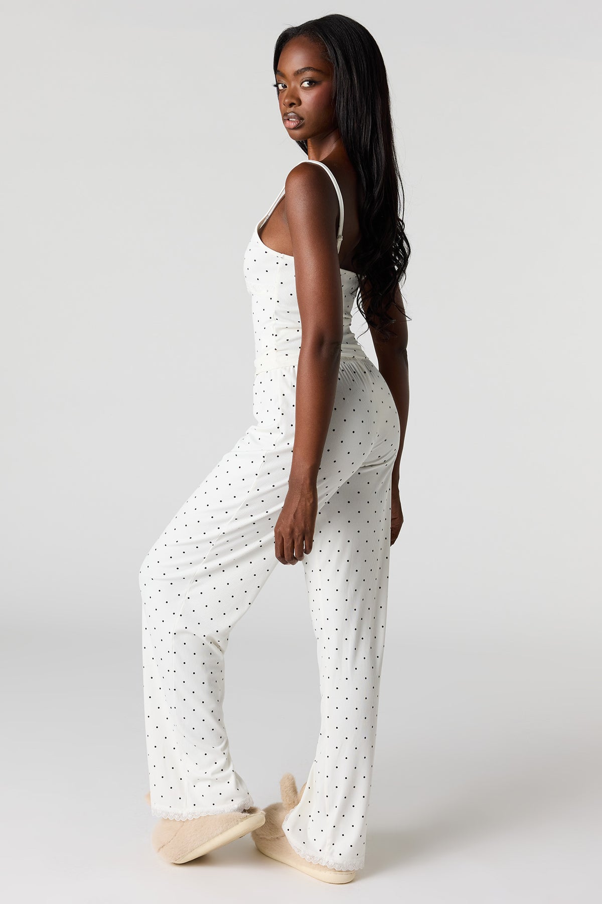 Alt View 4. Ribbed Lace Tank & Pant Pajama Set - Cream