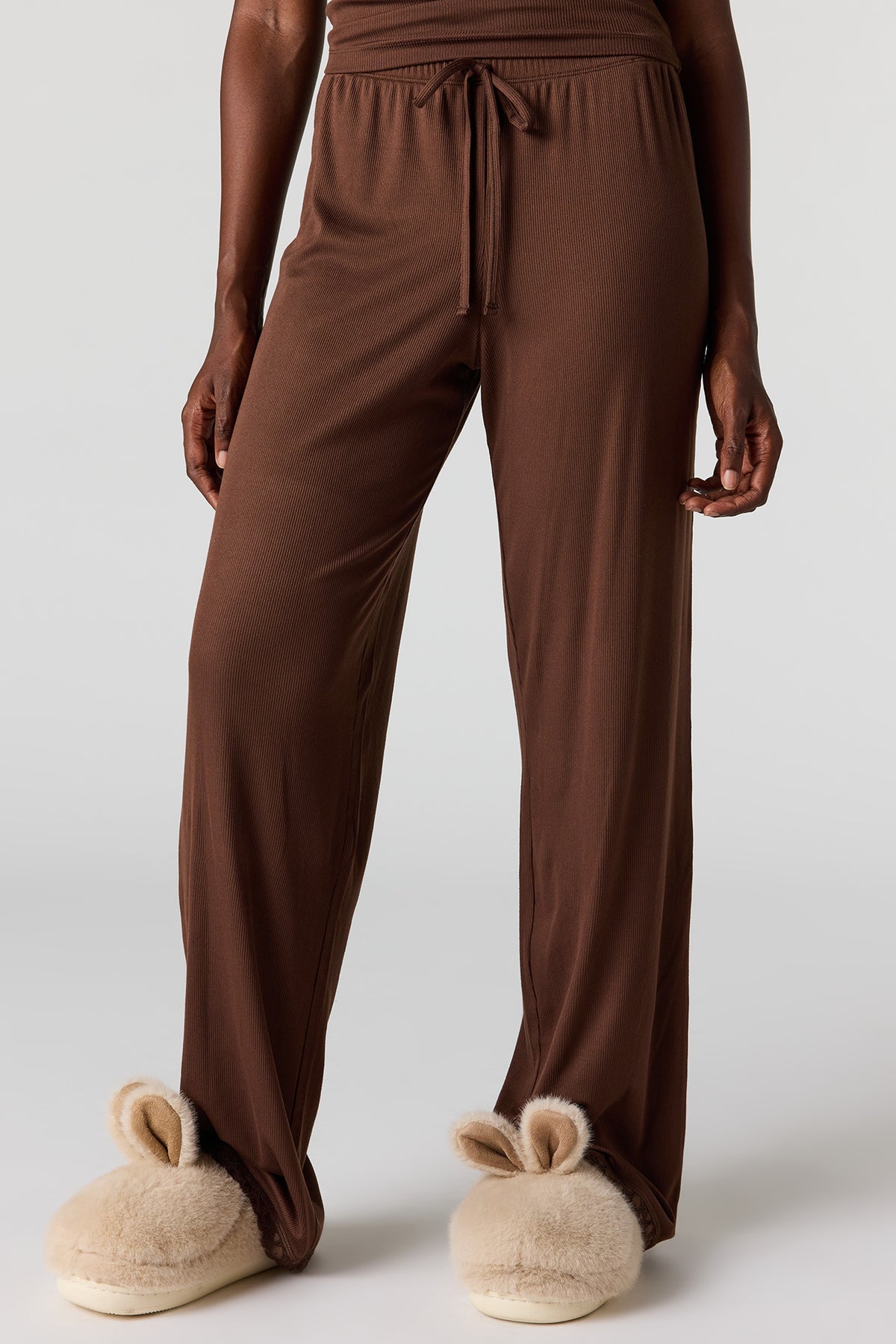 Alt View 3. Ribbed Lace Tank & Pant Pajama Set - Light Brown
