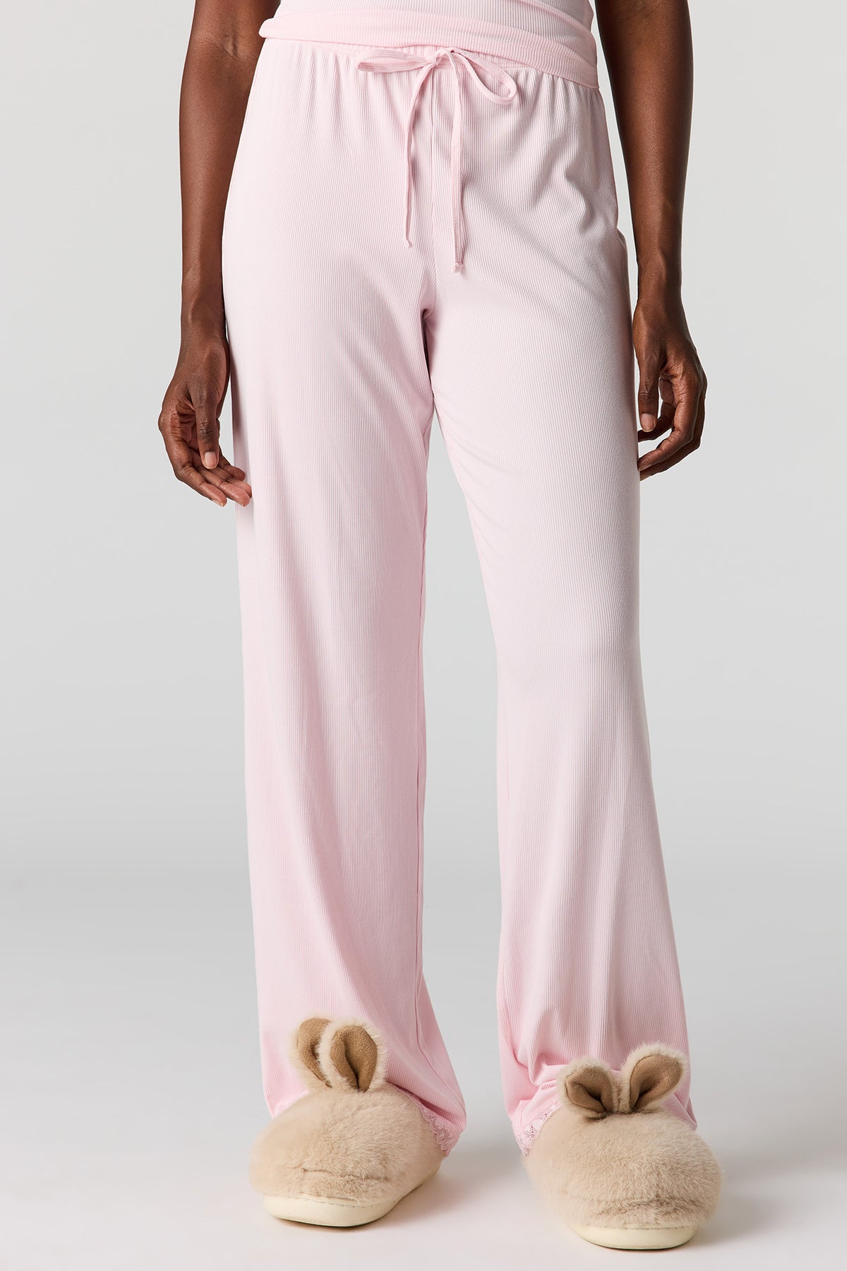 Alt View 3. Ribbed Lace Tank & Pant Pajama Set - Pink