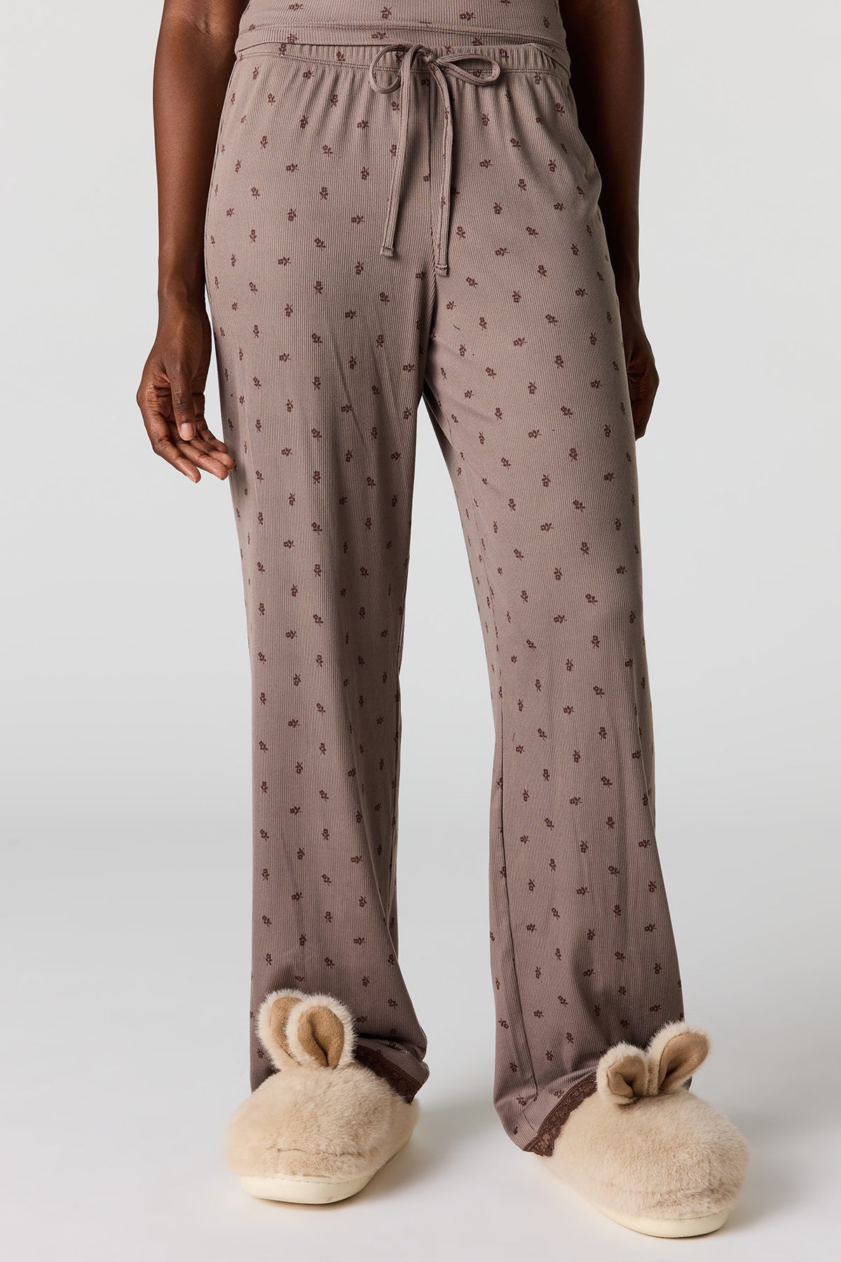 Alt View 3. Ribbed Lace Tank & Pant Pajama Set - Taupe