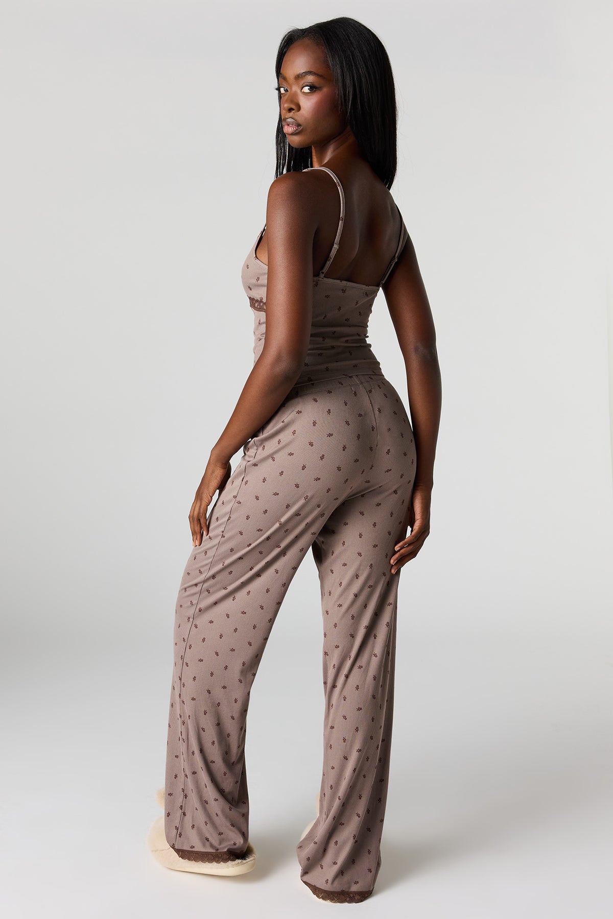Alt View 4. Ribbed Lace Tank & Pant Pajama Set - Taupe