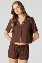 Soft Ribbed Button-Up Top & Short Pajama Set