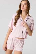 Soft Ribbed Button-Up Top & Short Pajama Set