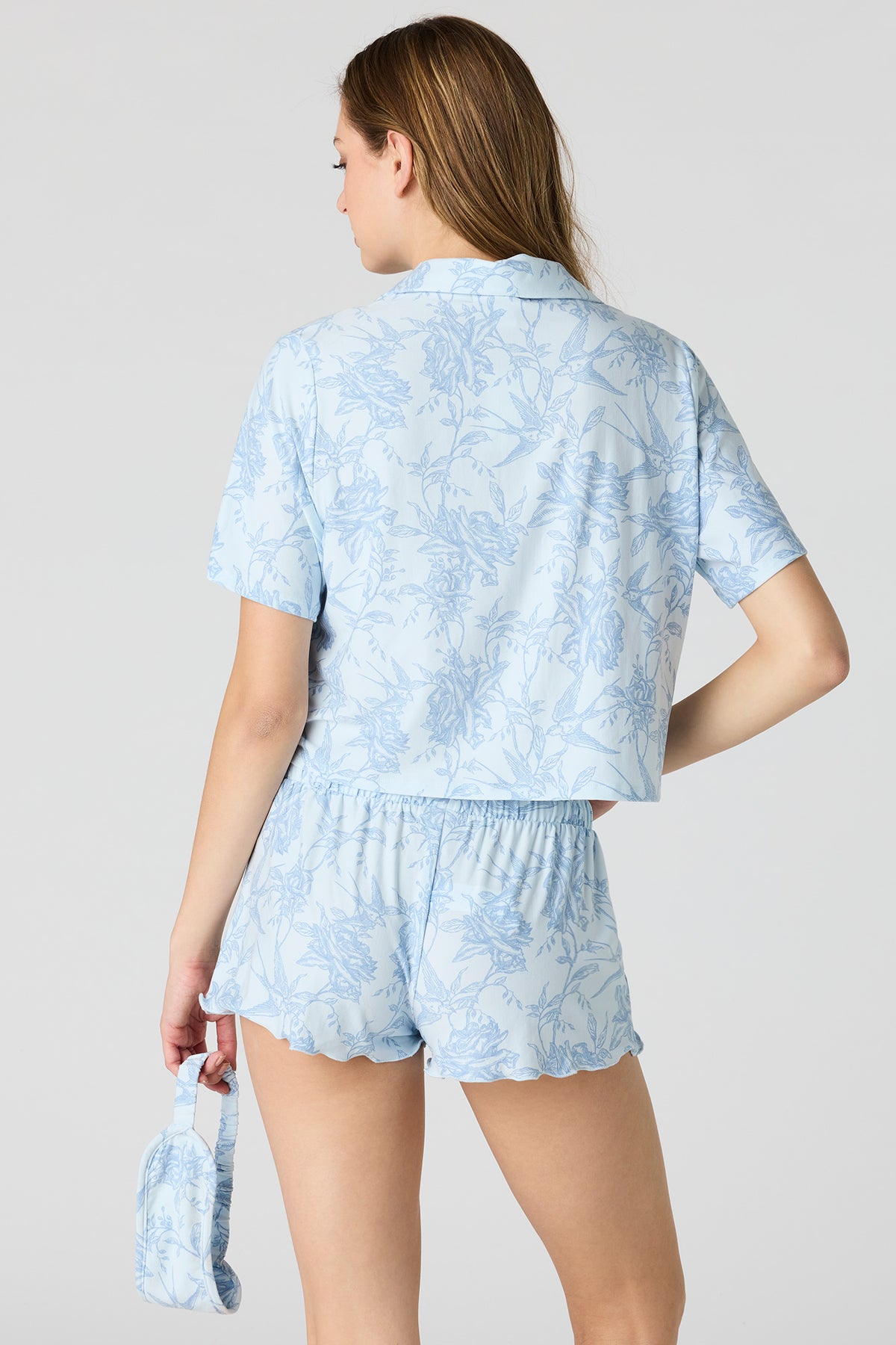 Alt View 2. Button-Up Top & Short & Sleep Mask Pajama Set - Baby Blue