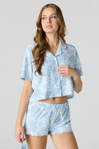 Button-Up Top & Short & Sleep Mask Pajama Set