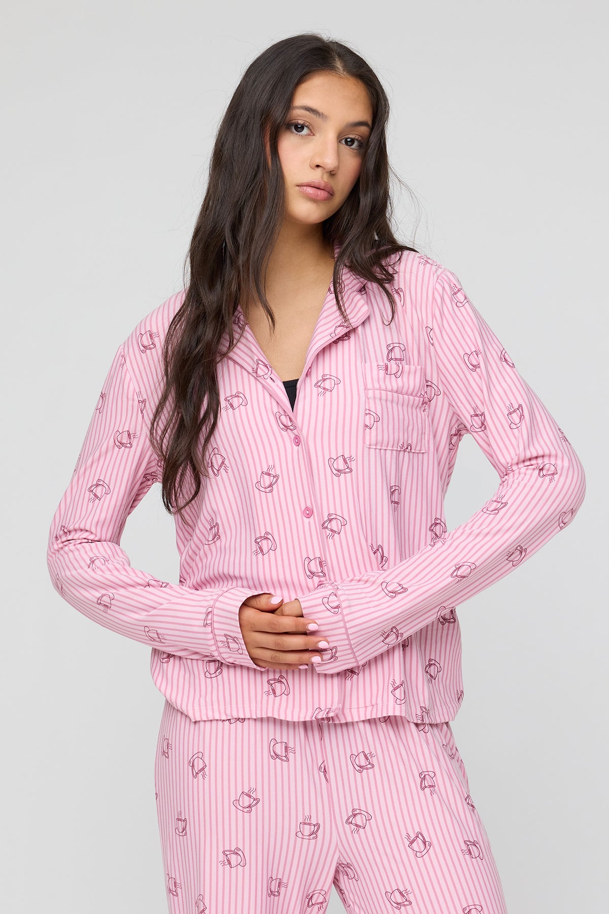 Button-Up Top & Pant Pajama Set - Mauve