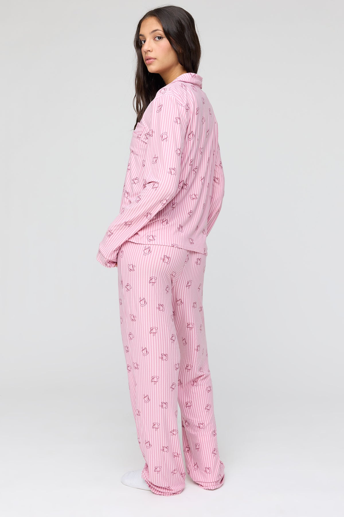 Alt View 4. Button-Up Top & Pant Pajama Set - Mauve