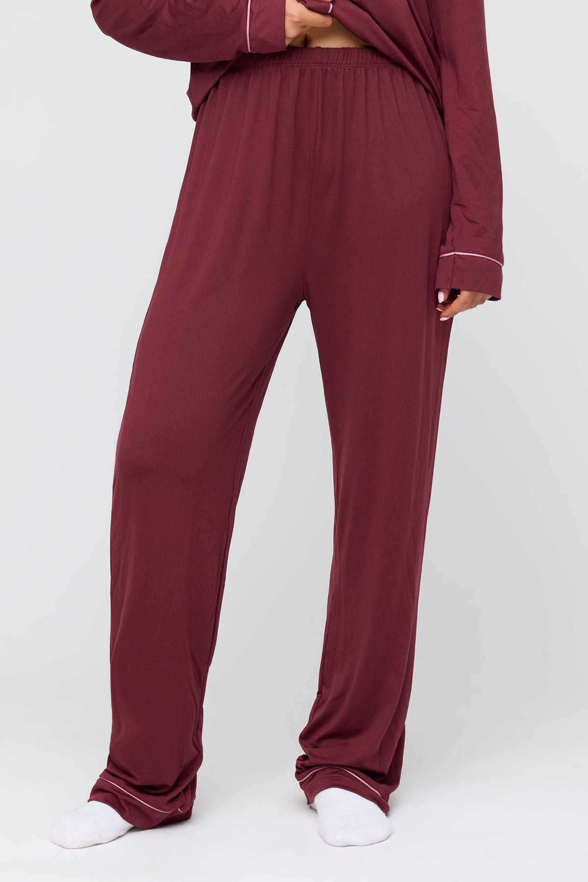 Alt View 3. Button-Up Top & Pant Pajama Set - Cherry
