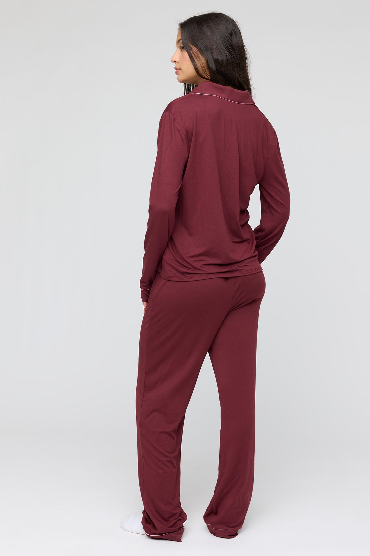 Alt View 4. Button-Up Top & Pant Pajama Set - Cherry