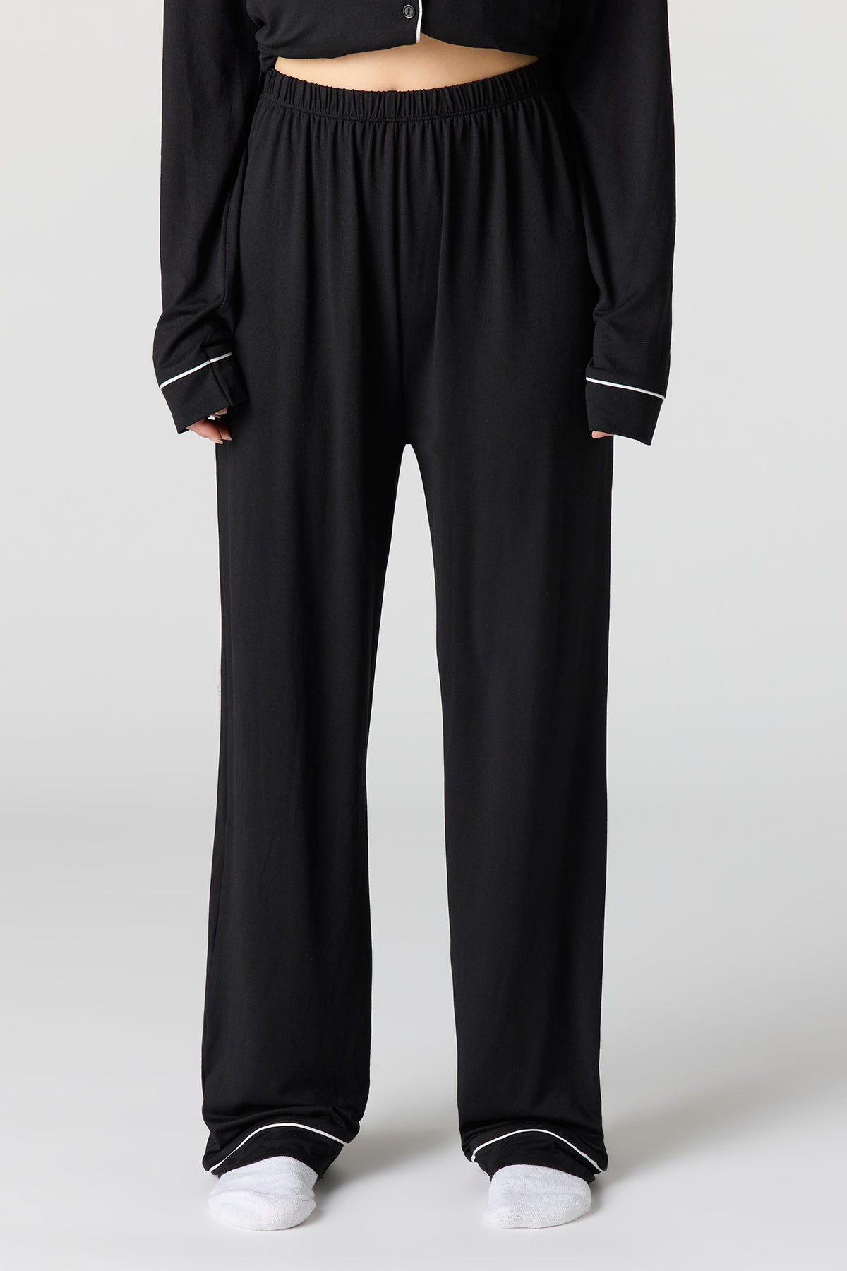 Alt View 3. Soft Button-Up Long Sleeve Top & Pant Pajama Set - Black