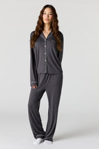 Soft Button-Up Long Sleeve Top & Pant Pajama Set