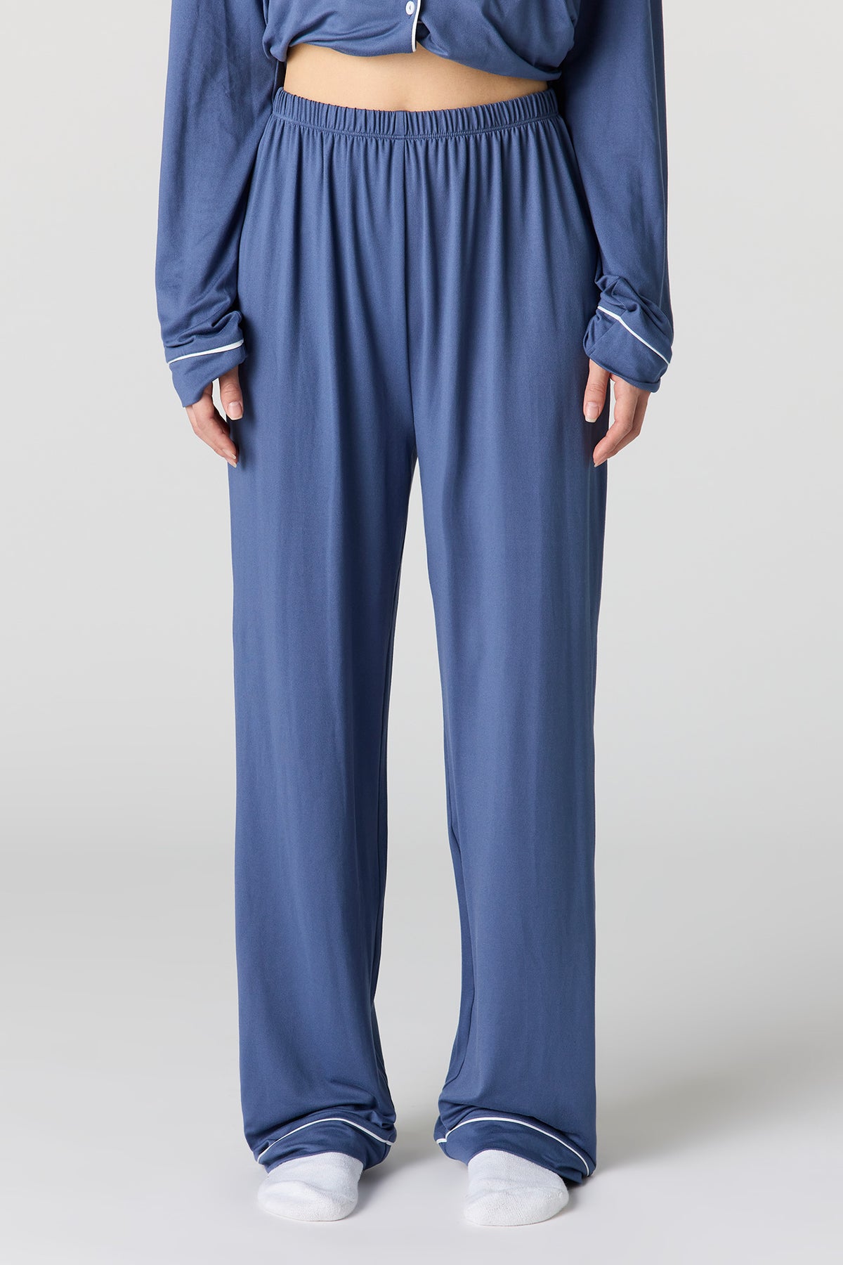 Alt View 3. Soft Button-Up Long Sleeve Top & Pant Pajama Set - Dark Blue