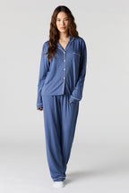 Soft Button-Up Long Sleeve Top & Pant Pajama Set