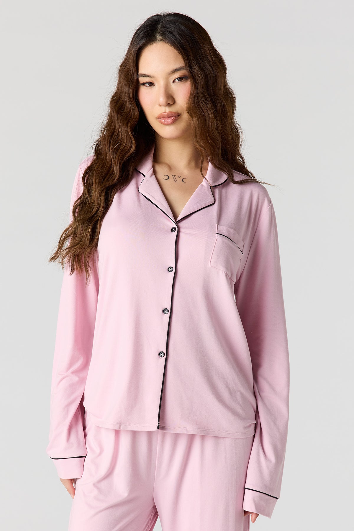 Alt View 2. Soft Button-Up Long Sleeve Top & Pant Pajama Set - Pink