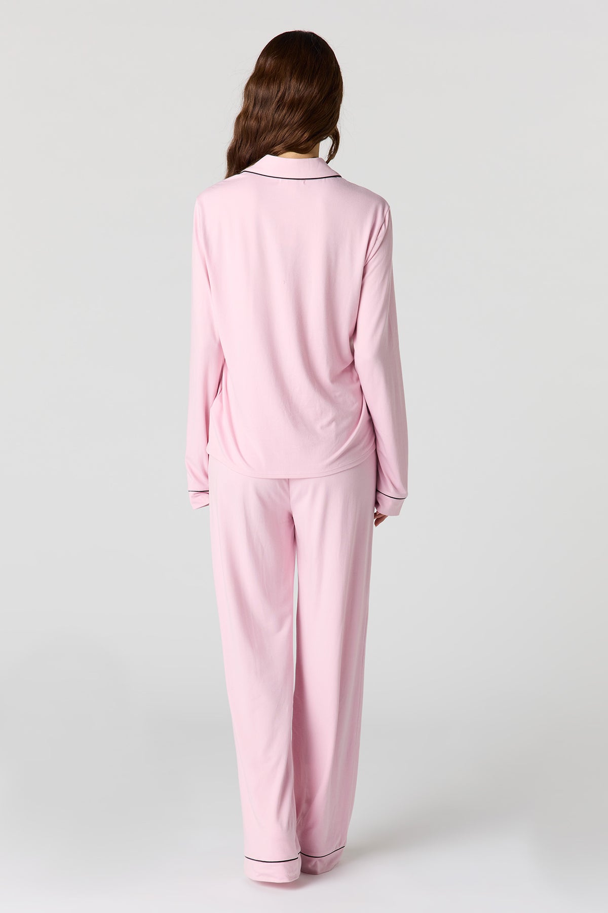 Alt View 4. Soft Button-Up Long Sleeve Top & Pant Pajama Set - Pink