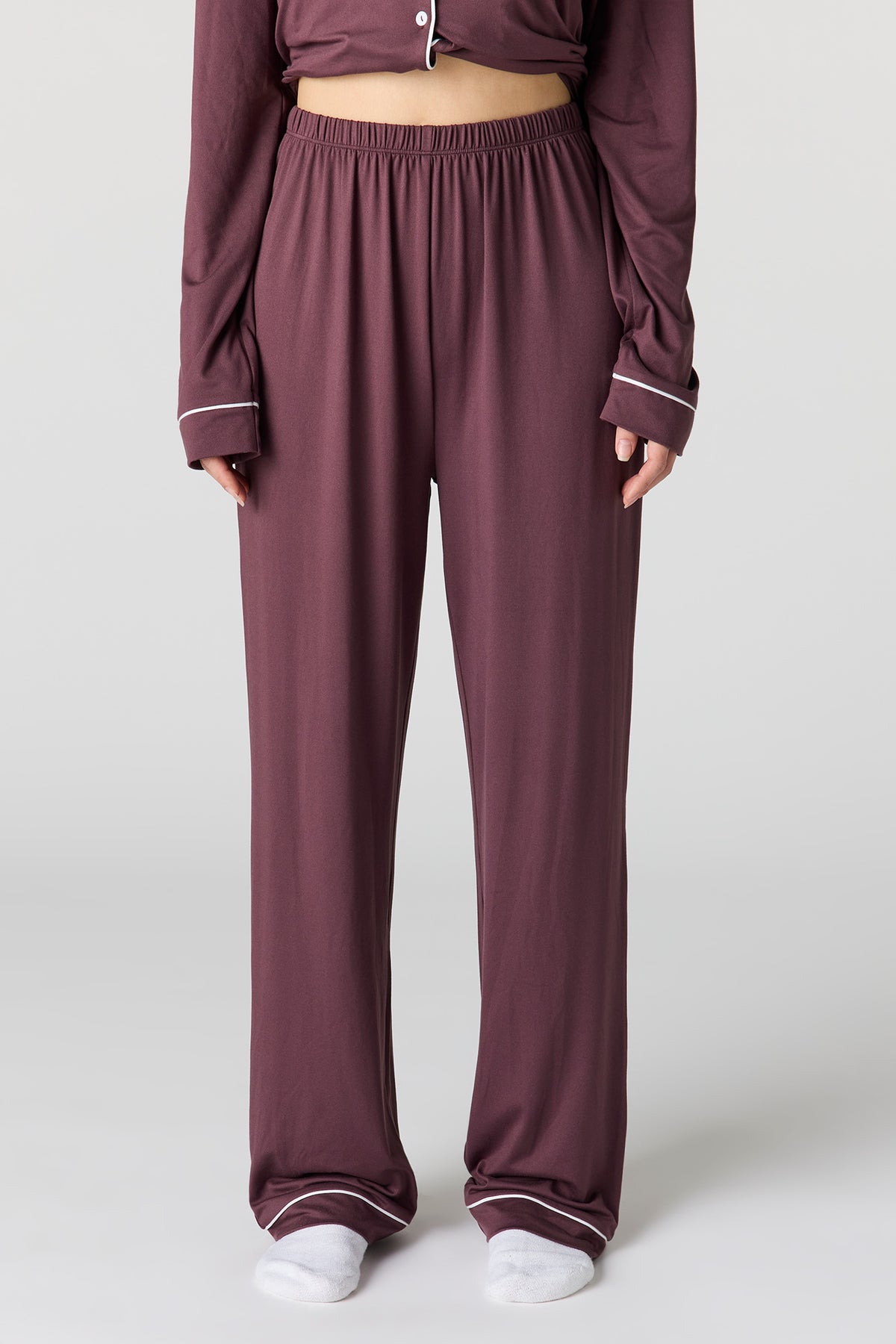 Alt View 3. Soft Button-Up Long Sleeve Top & Pant Pajama Set - Plum