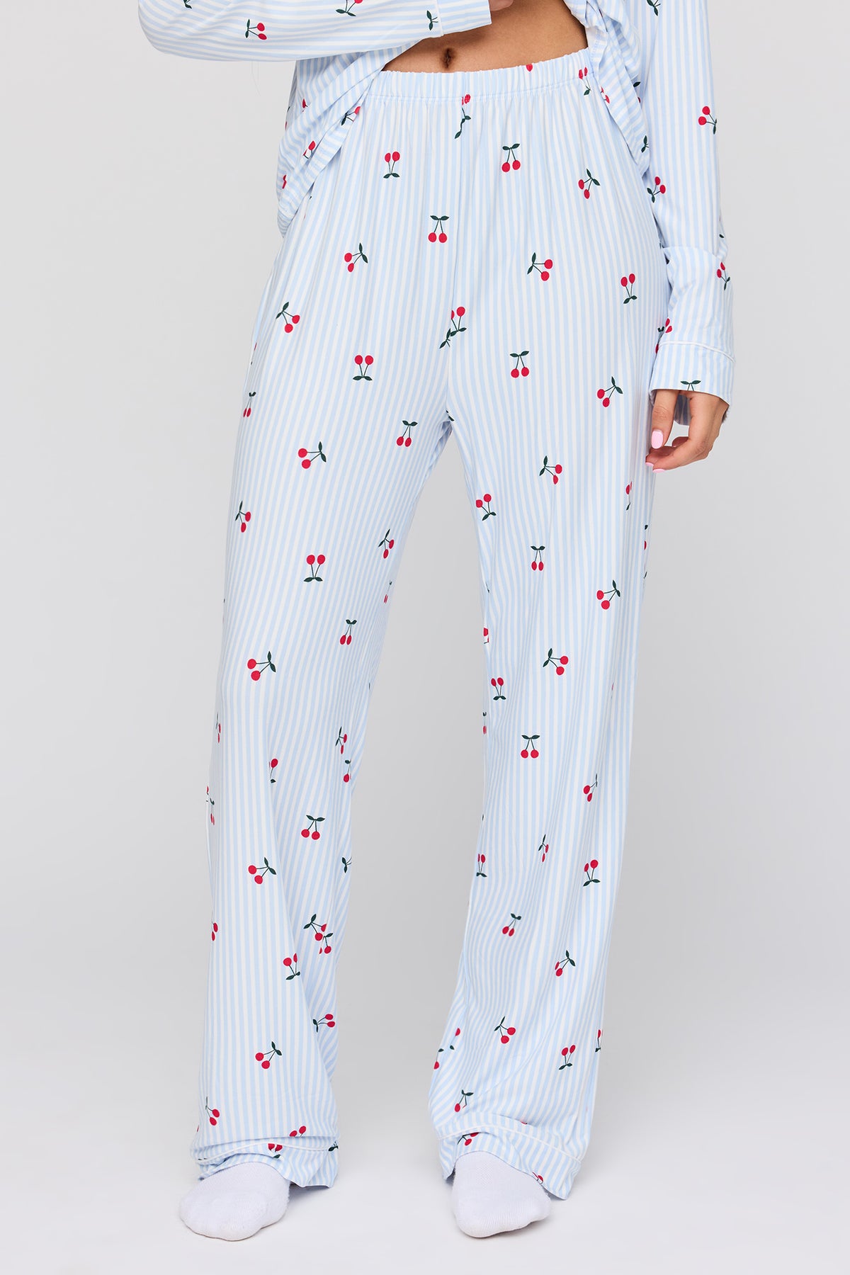 Alt View 3. Long Sleeve Button-Up Top & Pant Pajama Set - Light Blue