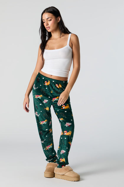 Christmas Print Velour Pajama Jogger