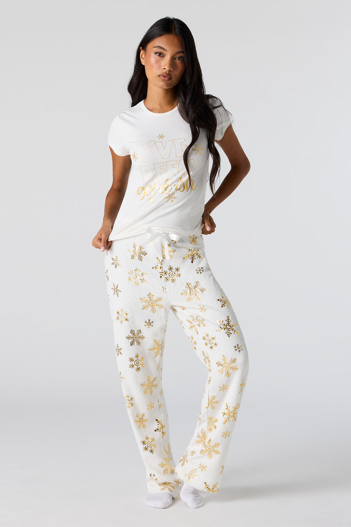 Christmas Graphic T-Shirt & Plush Pant Pajama Set