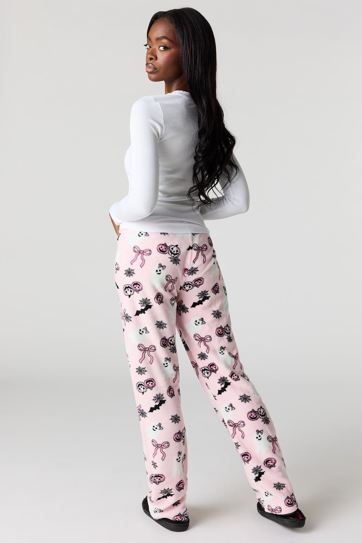 Alt View 3. Halloween Print Plush Pajama Pant - Light Pink