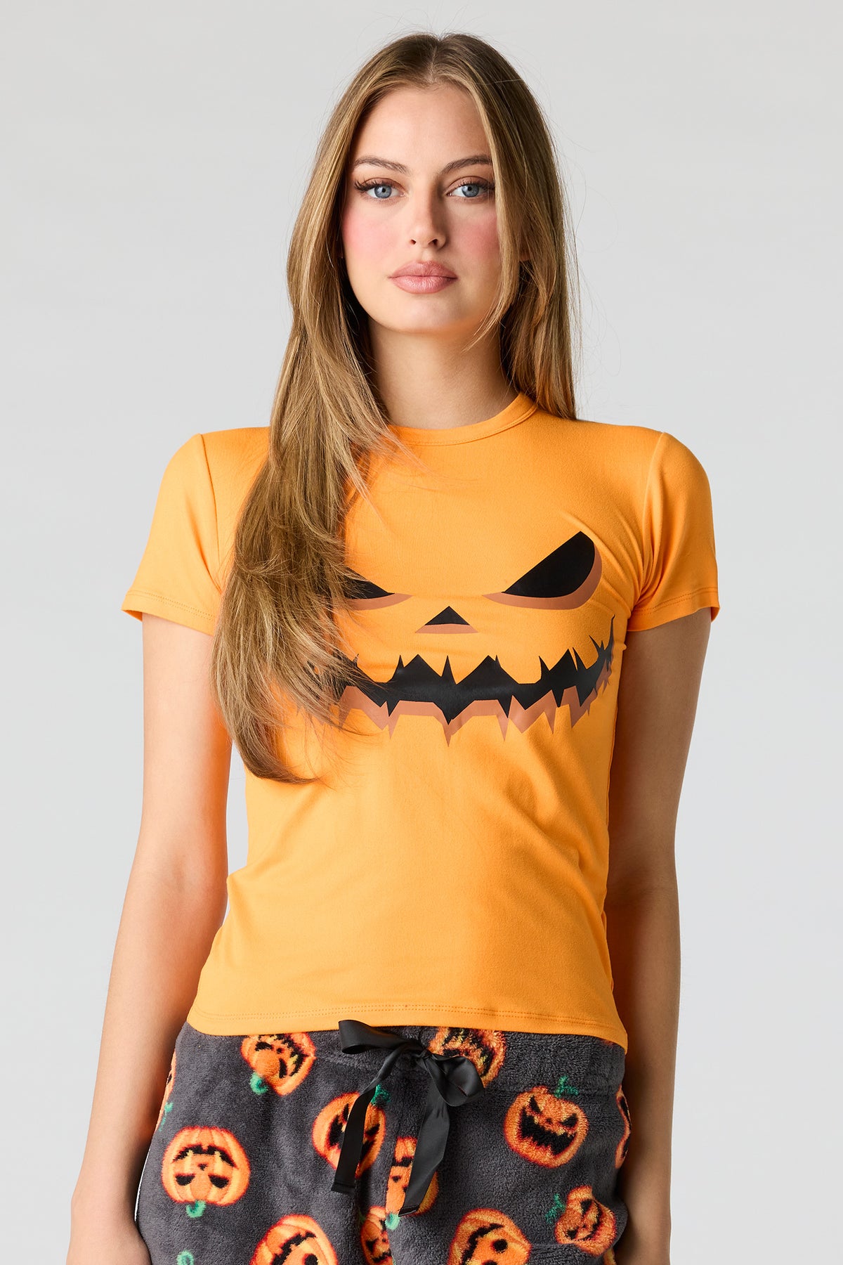 Alt View 2. Halloween Graphic T-Shirt & Plush Pant Pajama Set - Orange