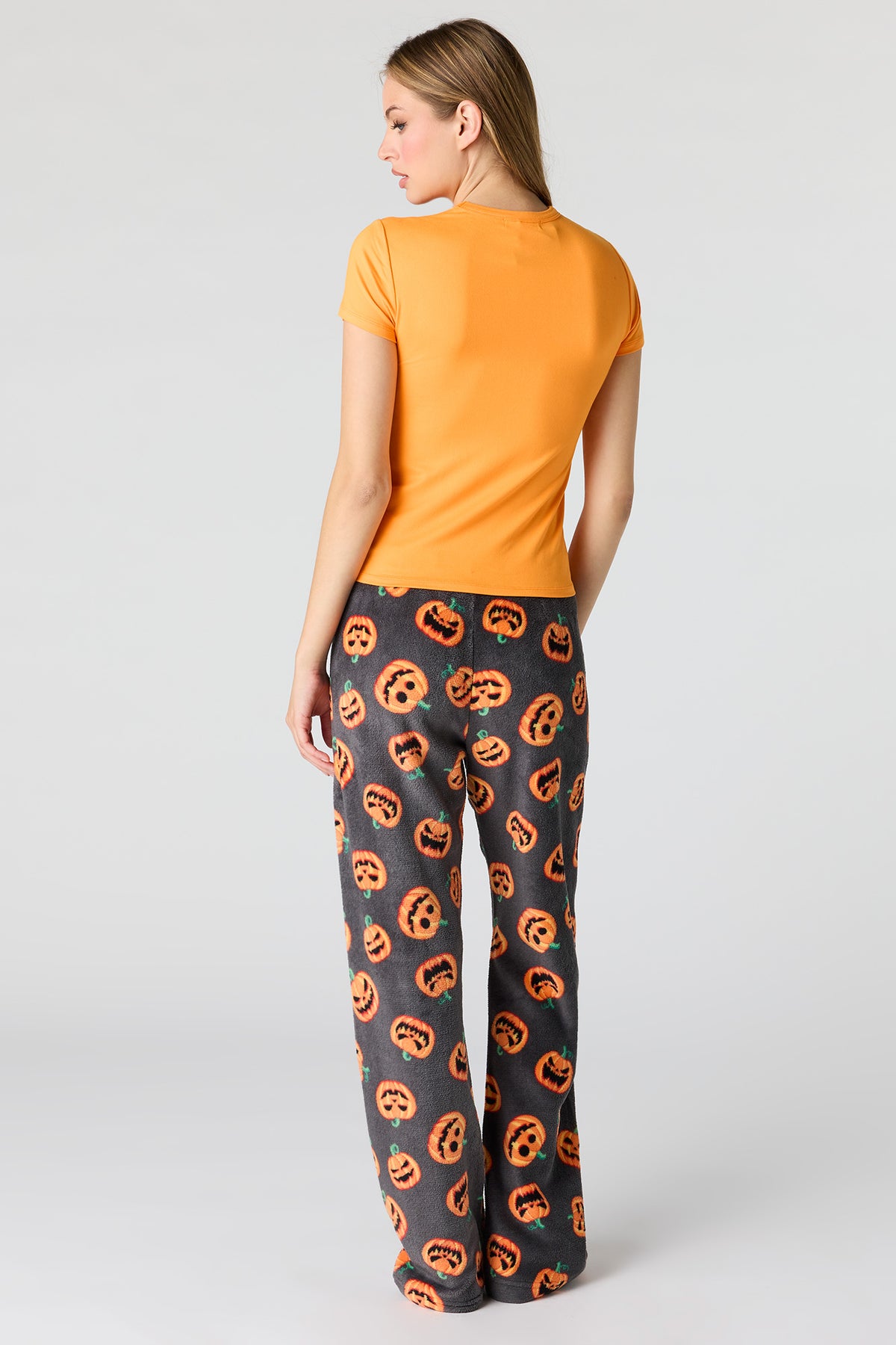 Alt View 4. Halloween Graphic T-Shirt & Plush Pant Pajama Set - Orange