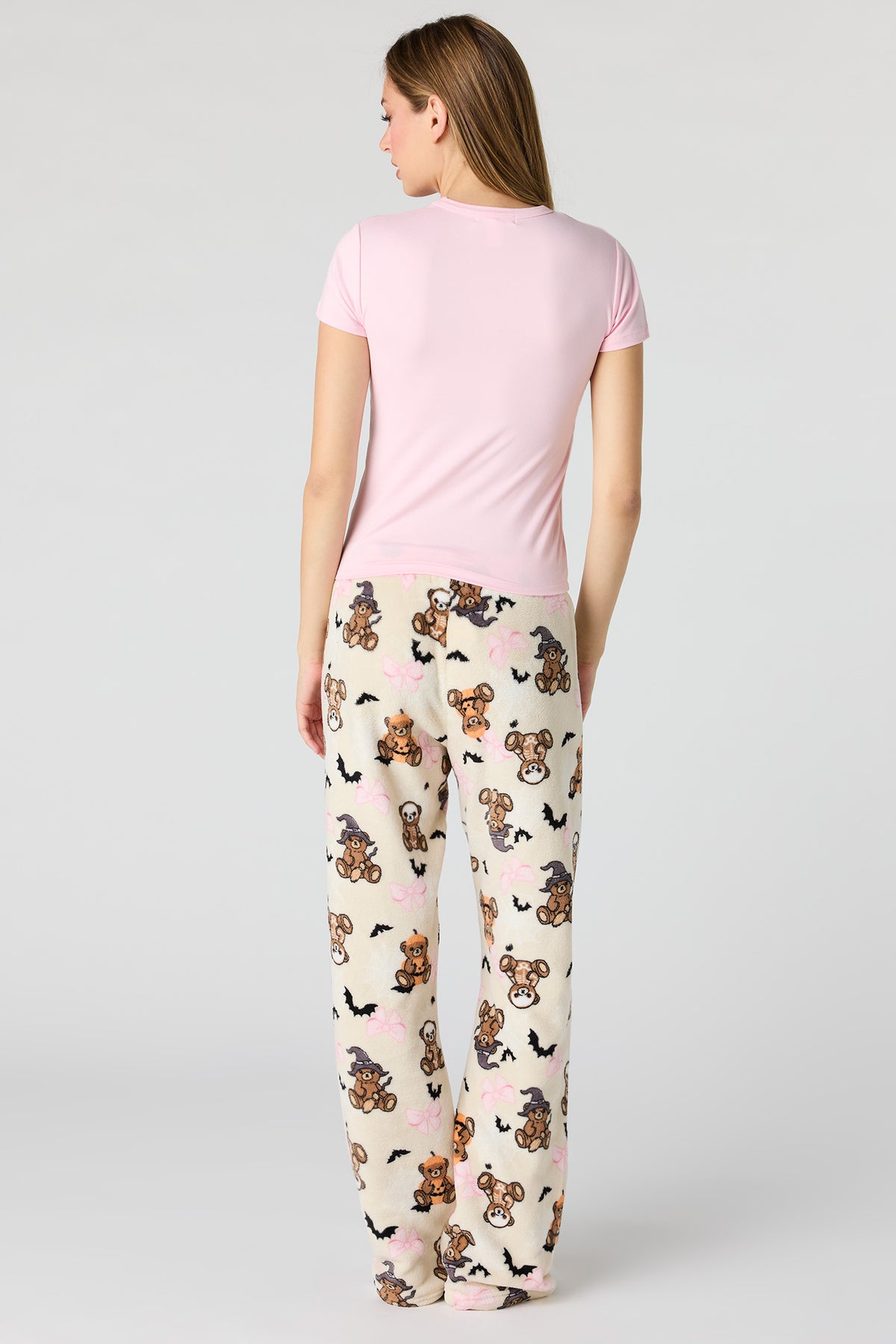 Alt View 4. Halloween Graphic T-Shirt & Plush Pant Pajama Set - Light Pink