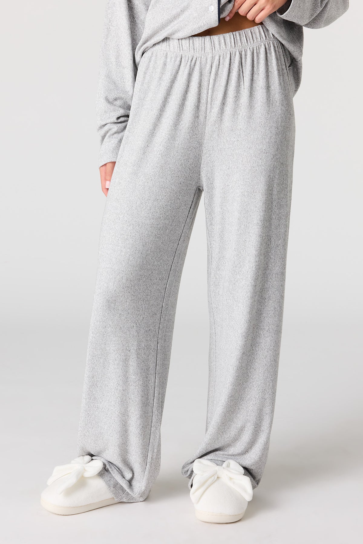 Alt View 3. Button-Up Long Sleeve Top & Pant Pajama Set - Light Grey