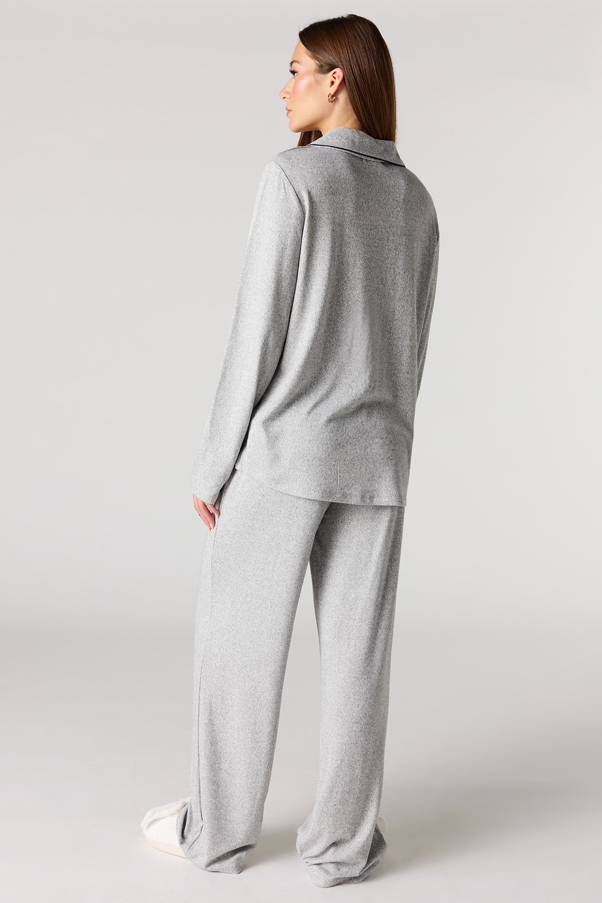 Alt View 4. Button-Up Long Sleeve Top & Pant Pajama Set - Light Grey