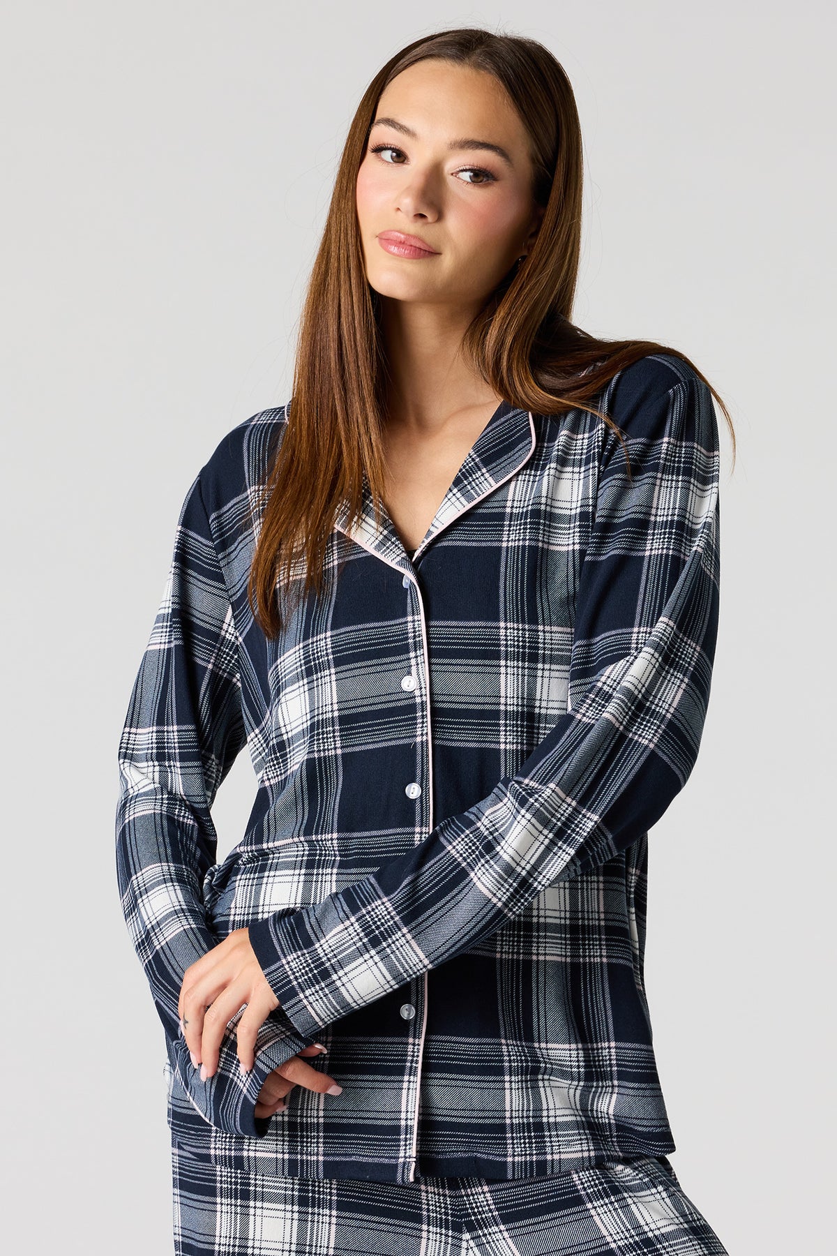 Alt View 2. Button-Up Long Sleeve Top & Pant Pajama Set - Blue