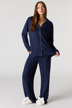 Button-Up Long Sleeve Top & Pant Pajama Set