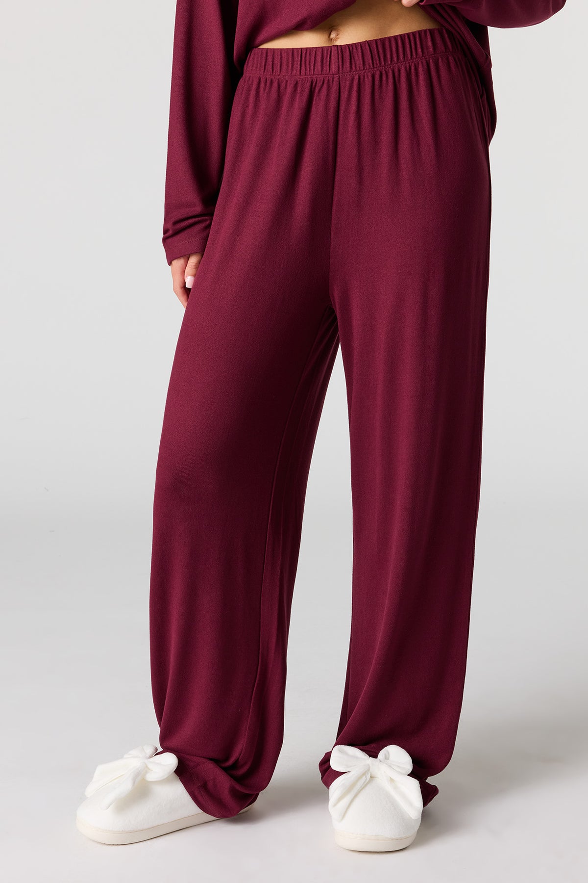 Alt View 3. Button-Up Long Sleeve Top & Pant Pajama Set - Burgundy