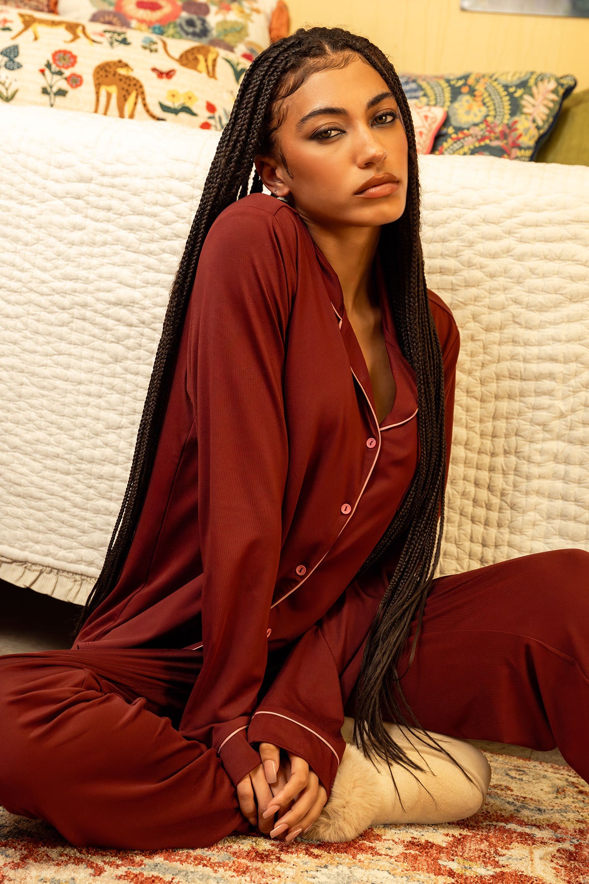 Vue alternative 6. Ensemble pyjama avec haut boutonné à manches longues et pantalon