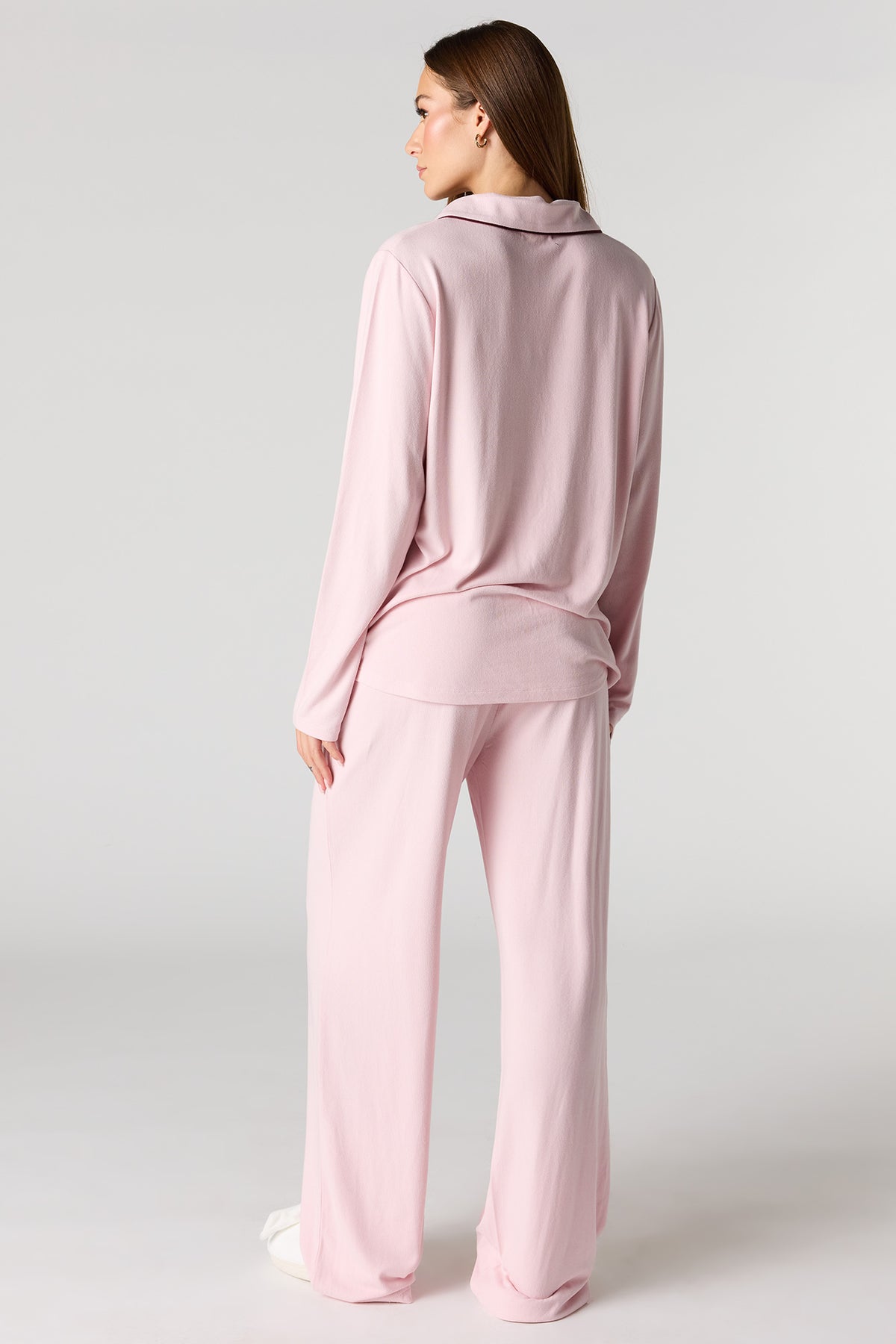 Alt View 4. Button-Up Long Sleeve Top & Pant Pajama Set - Light Pink
