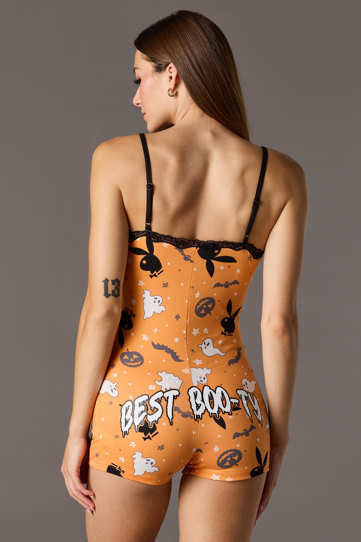 Alt View 2. Playboy Halloween Romper Pajama - Orange