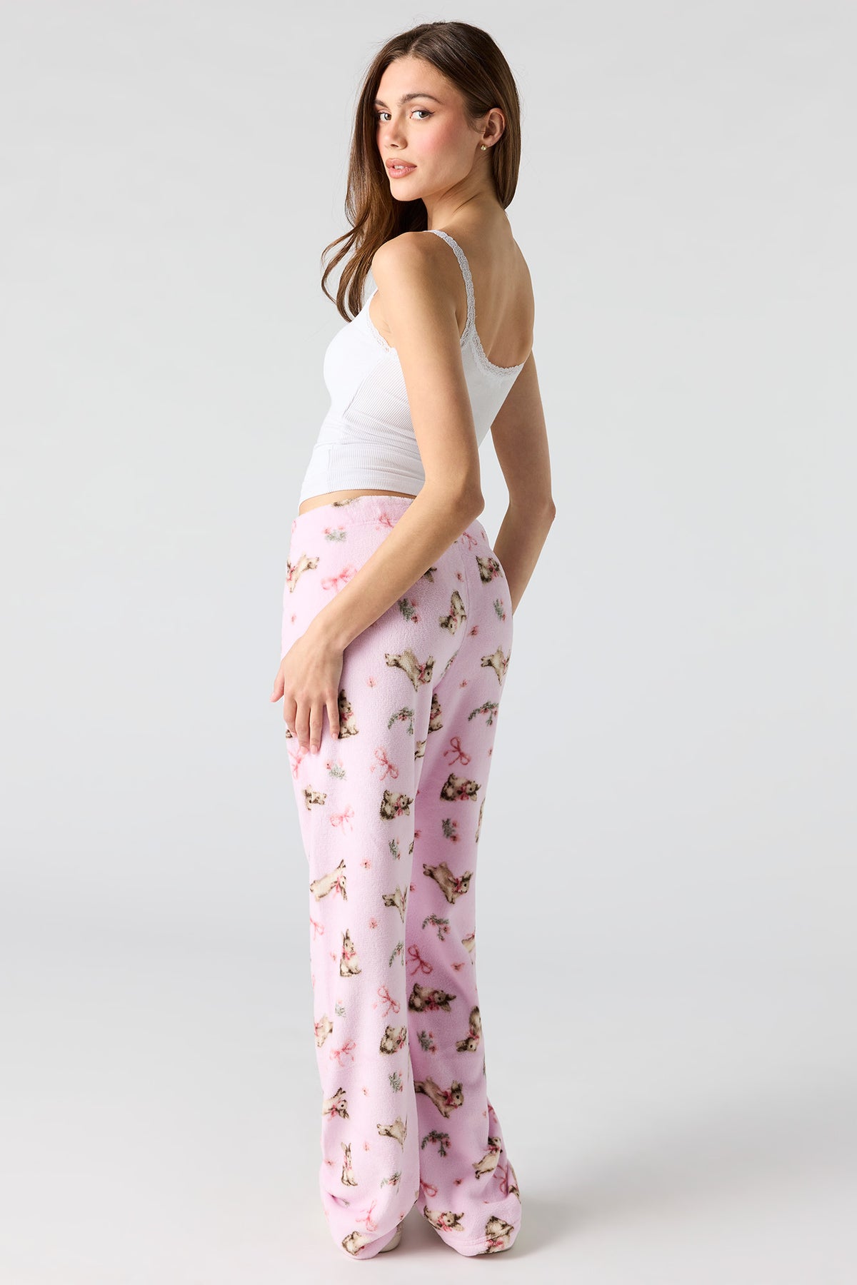 Alt View 3. Printed Plush Pajama Pant - Pink