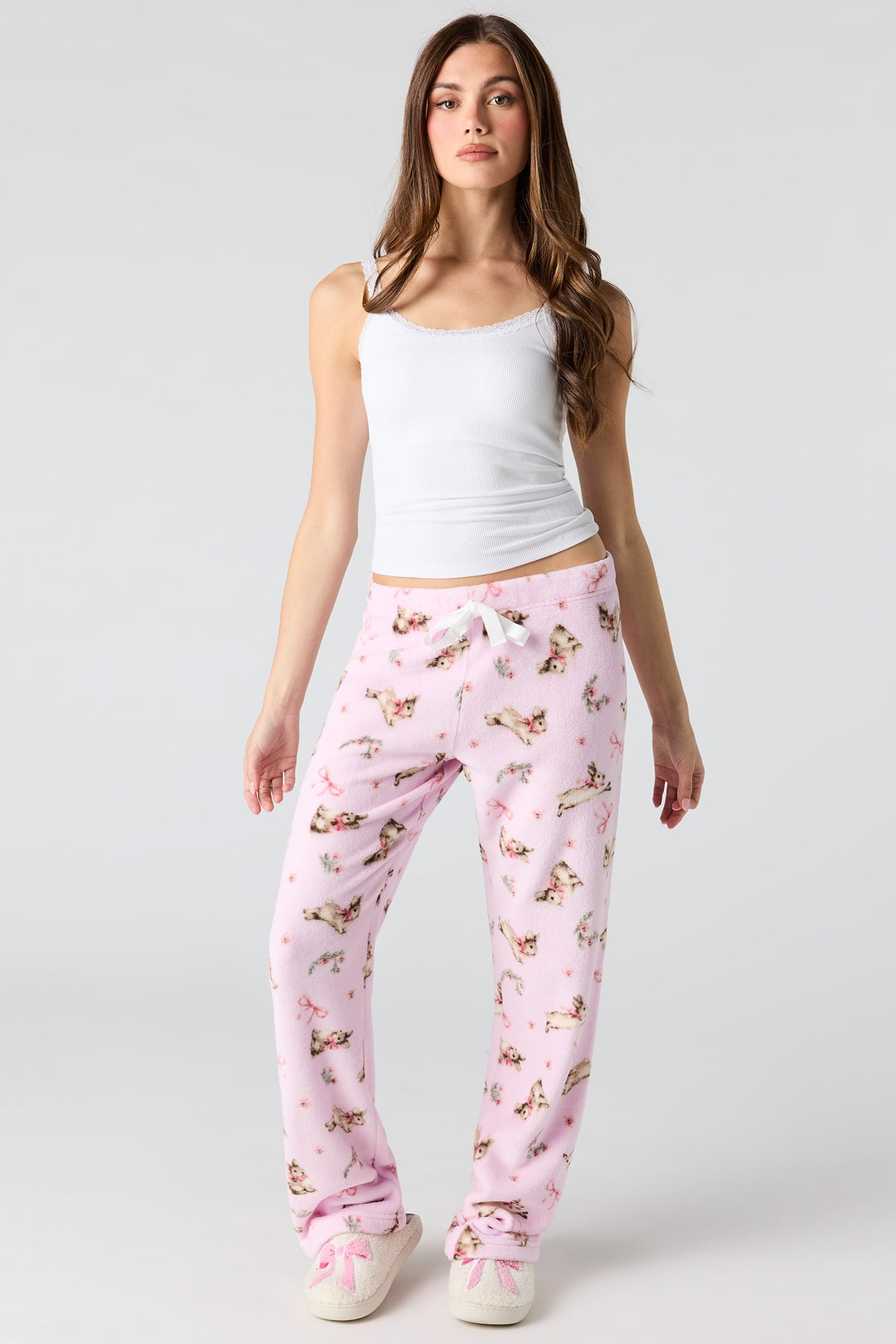 Printed Plush Pajama Pant - Pink