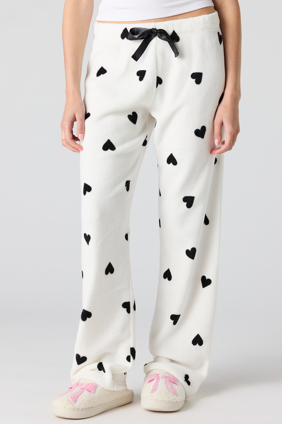 Alt View 2. Printed Plush Pajama Pant - Black with White