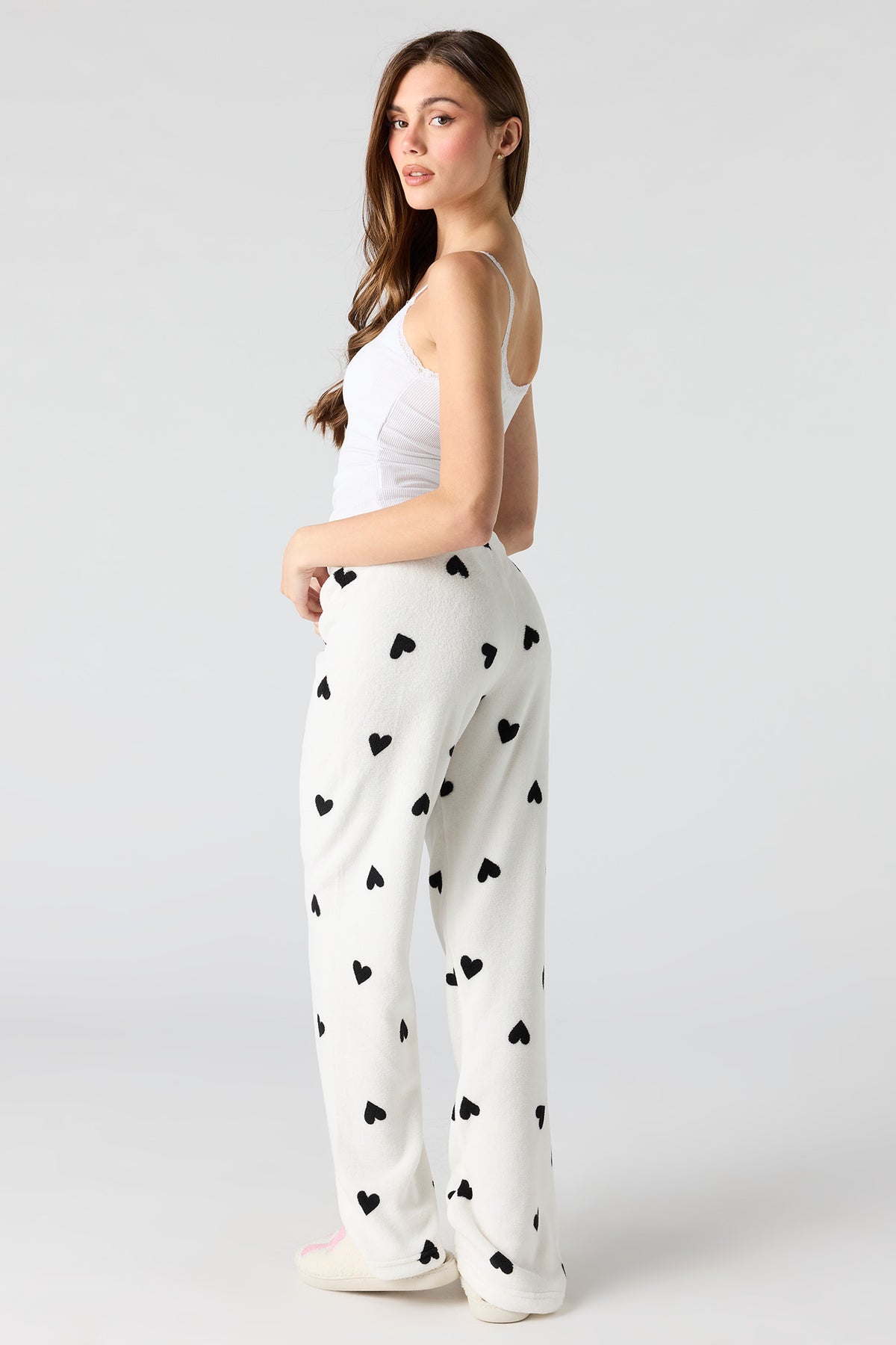 Alt View 3. Printed Plush Pajama Pant - Black with White