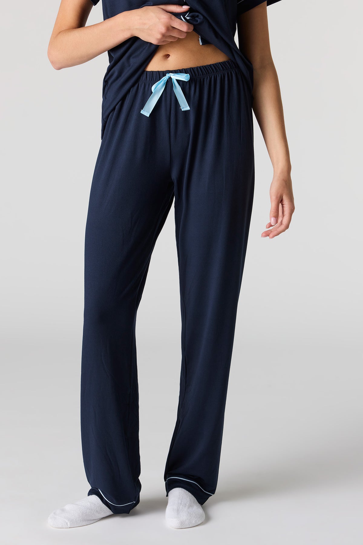 Alt View 3. Button-Up Top & Pant Pajama Set - Navy