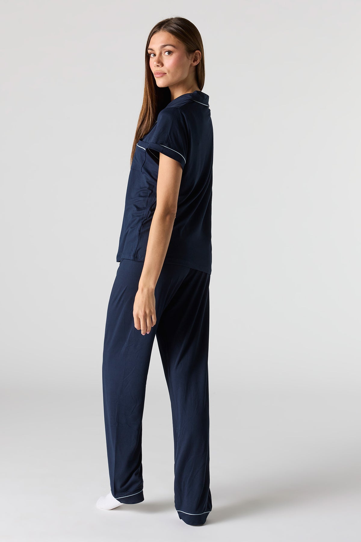 Alt View 4. Button-Up Top & Pant Pajama Set - Navy