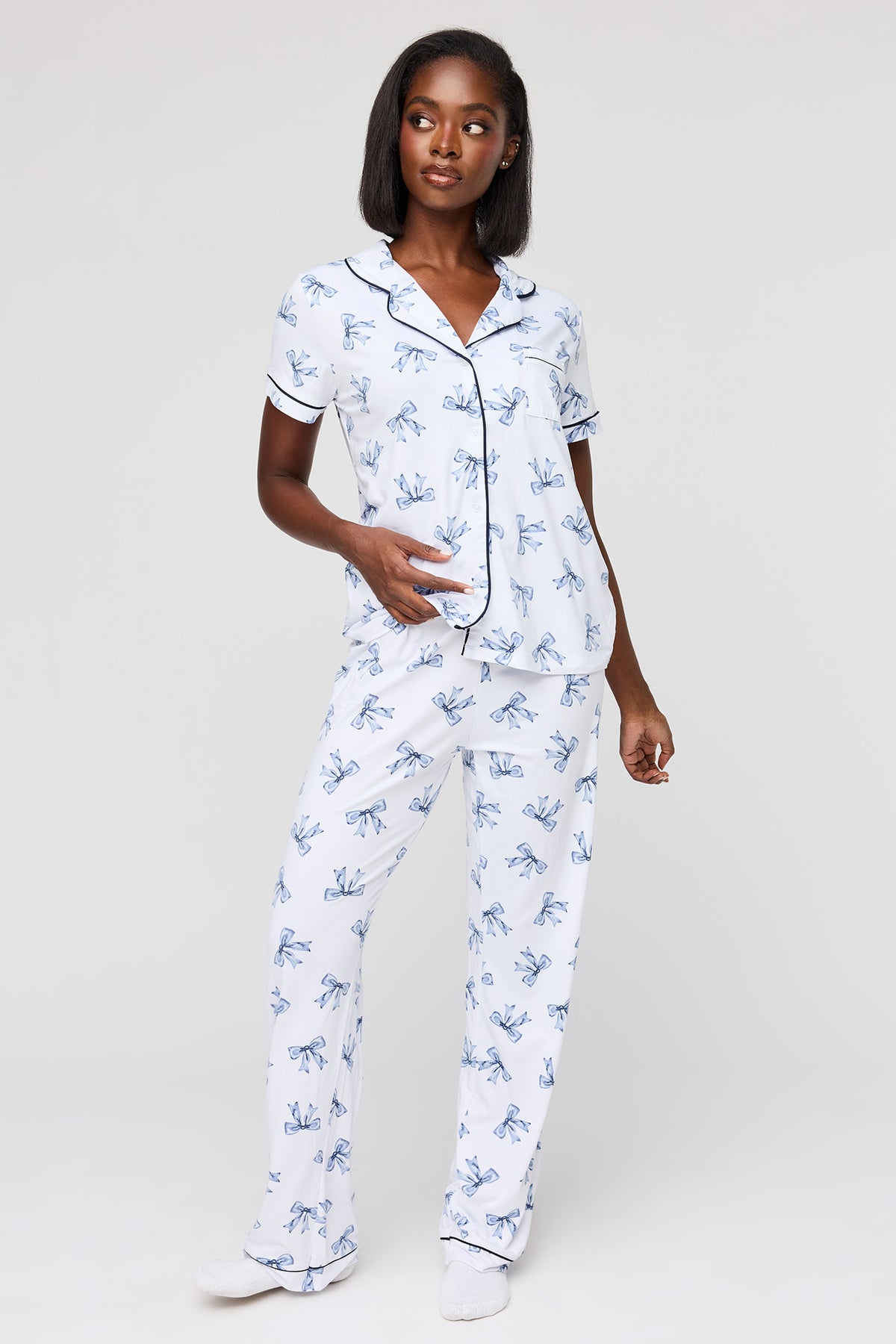 Button-Up Top & Pant Pajama Set - White