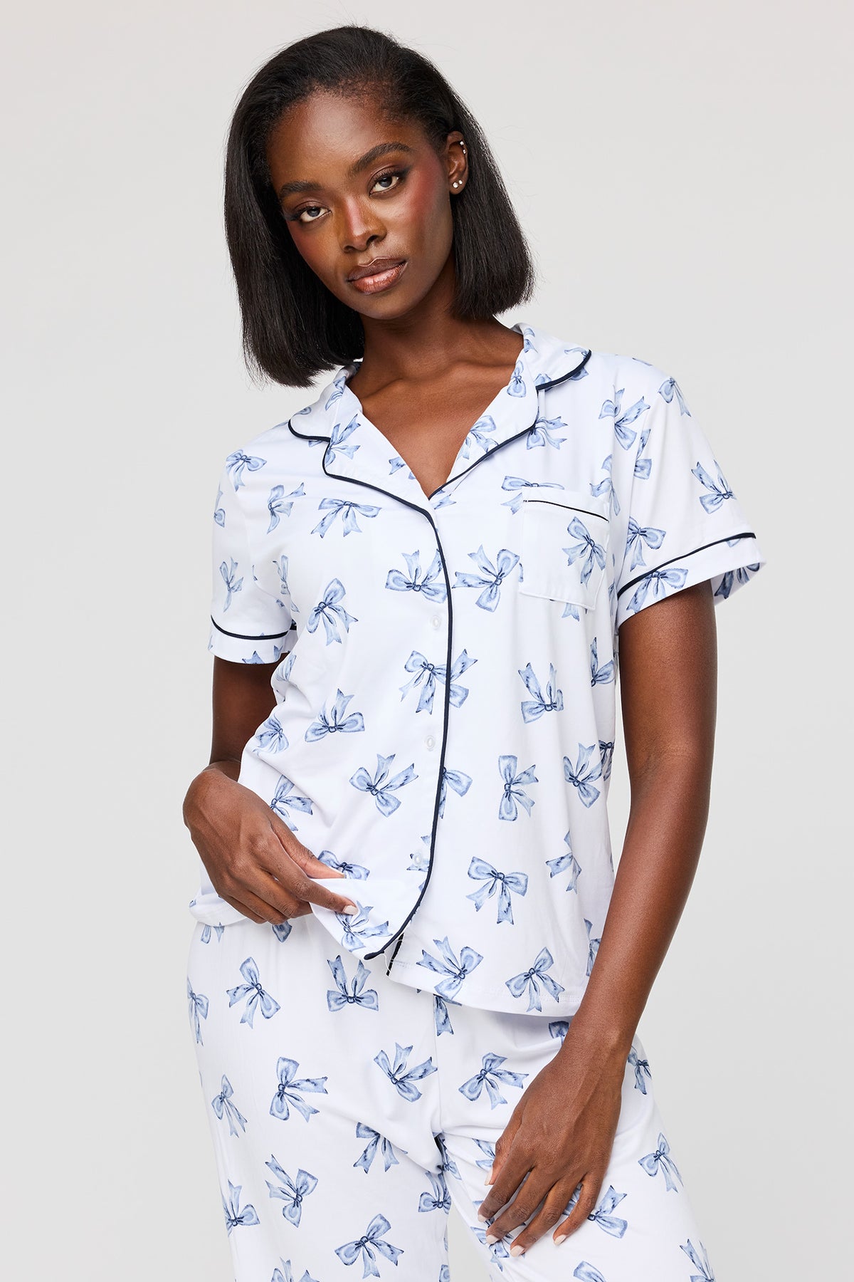Alt View 2. Button-Up Top & Pant Pajama Set - White